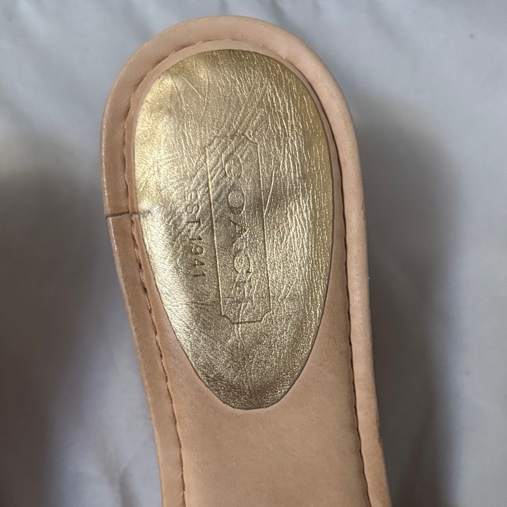 Coach Joanne Metallic Gold & Beige Signature Slide Mules - Picture 3 of 9